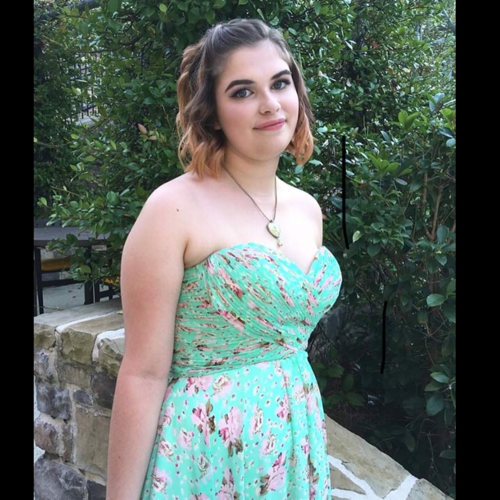 AllureBridals Teal/Floral Strapless Formal Gown